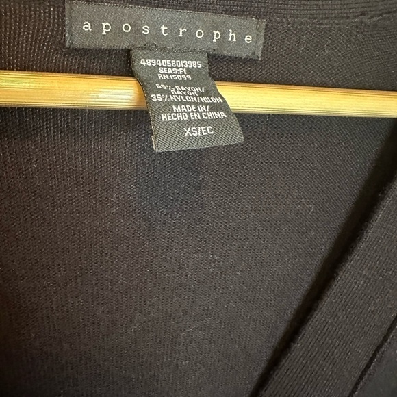 Apostrophe Sweater Cardigan Knit Front Buttons Pockets Black XS Preppy Stretchy - Picture 4 of 9